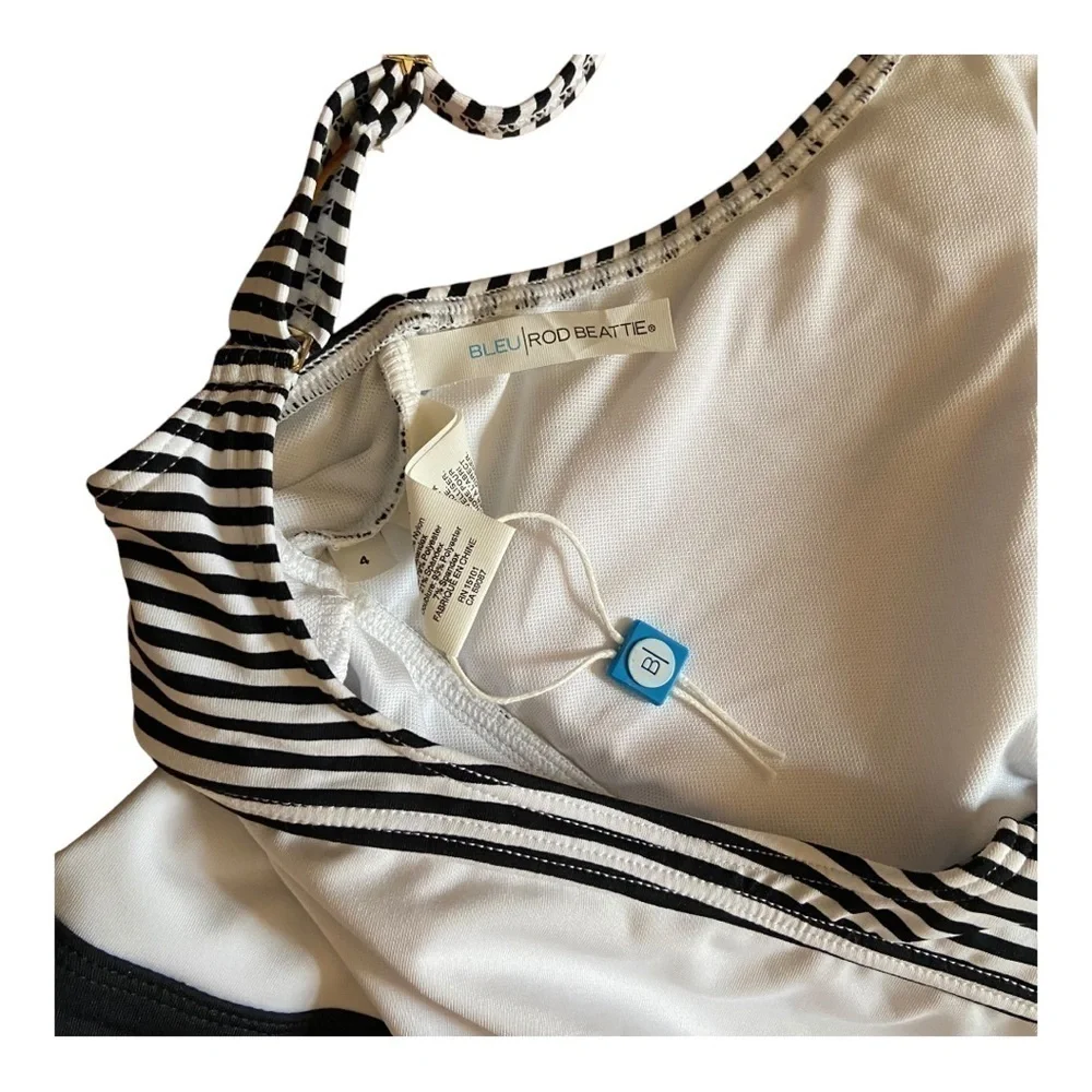 BLEU Rod Beattie Black Pinstripe Tank One Piece Swimsuit NWOT